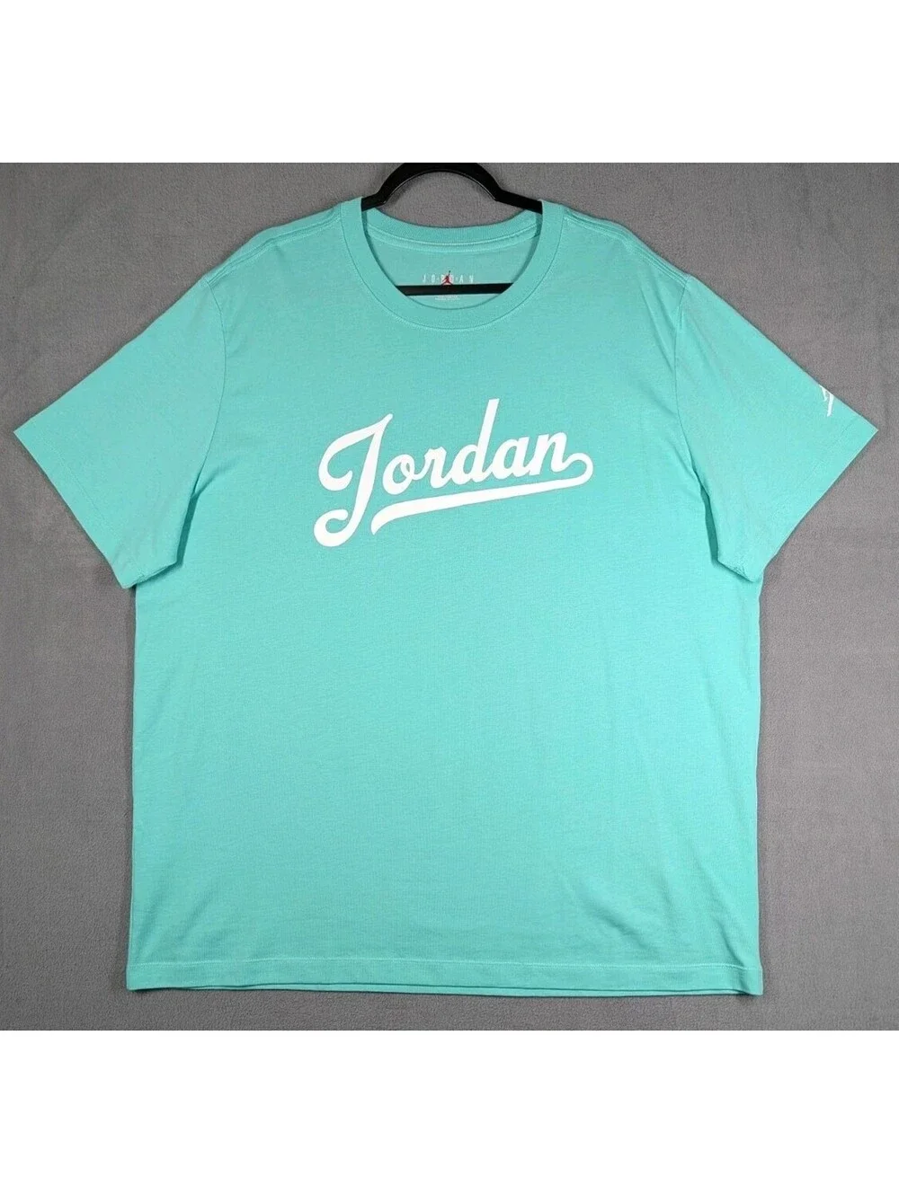 Jordan Mens XXL Aqua White Script Logo Graphic T Shirt Athletic Streetwear